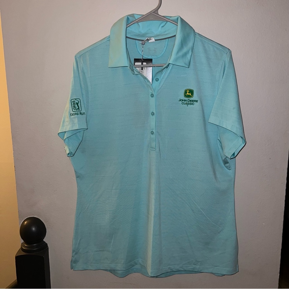 NWT John Deere Classic Under Armour Women's Blue/Green Golf Polo Shirt XL
